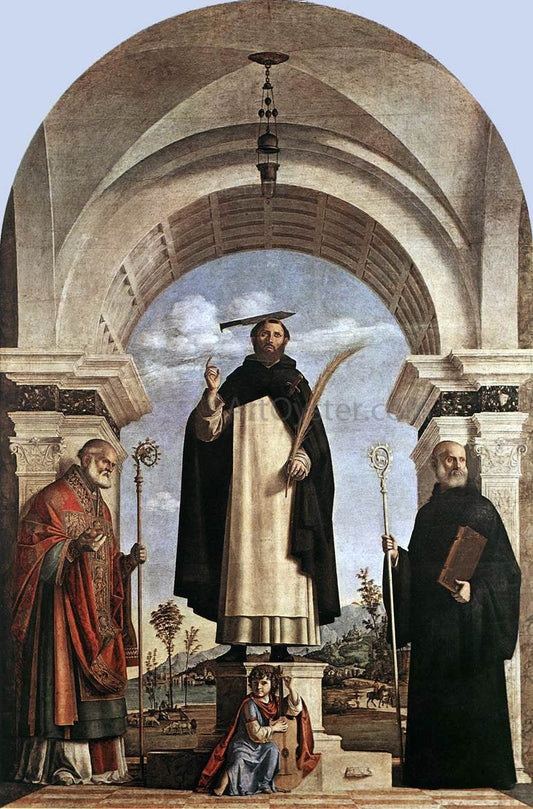  Cima Da Conegliano St Peter Martyr with St Nicholas of Bari, St Benedict and an Angel Musician - Canvas Print