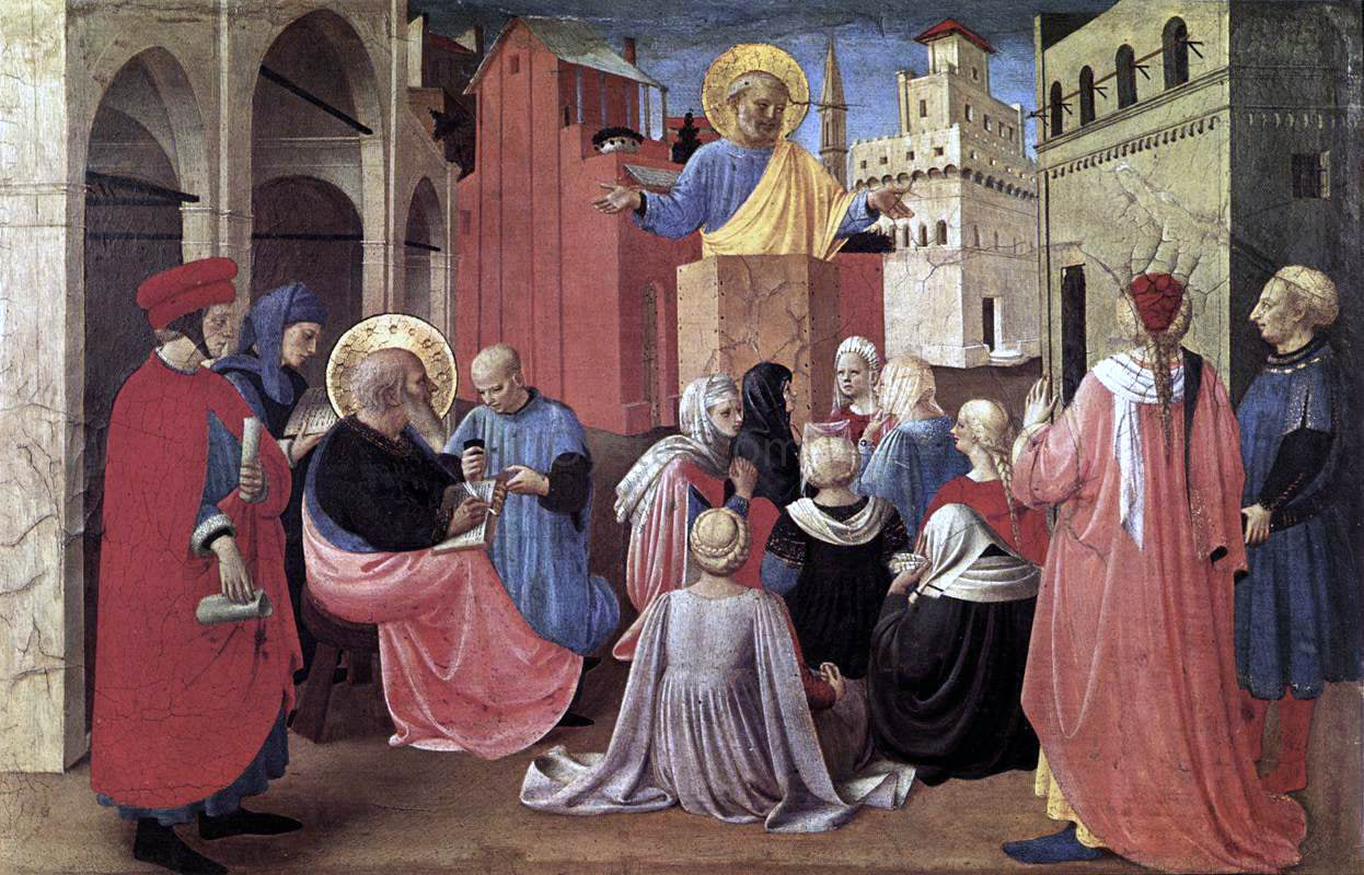  Fra Angelico St Peter Preaching in the Presence of St Mark (Linaioli Tabernacle) - Canvas Print