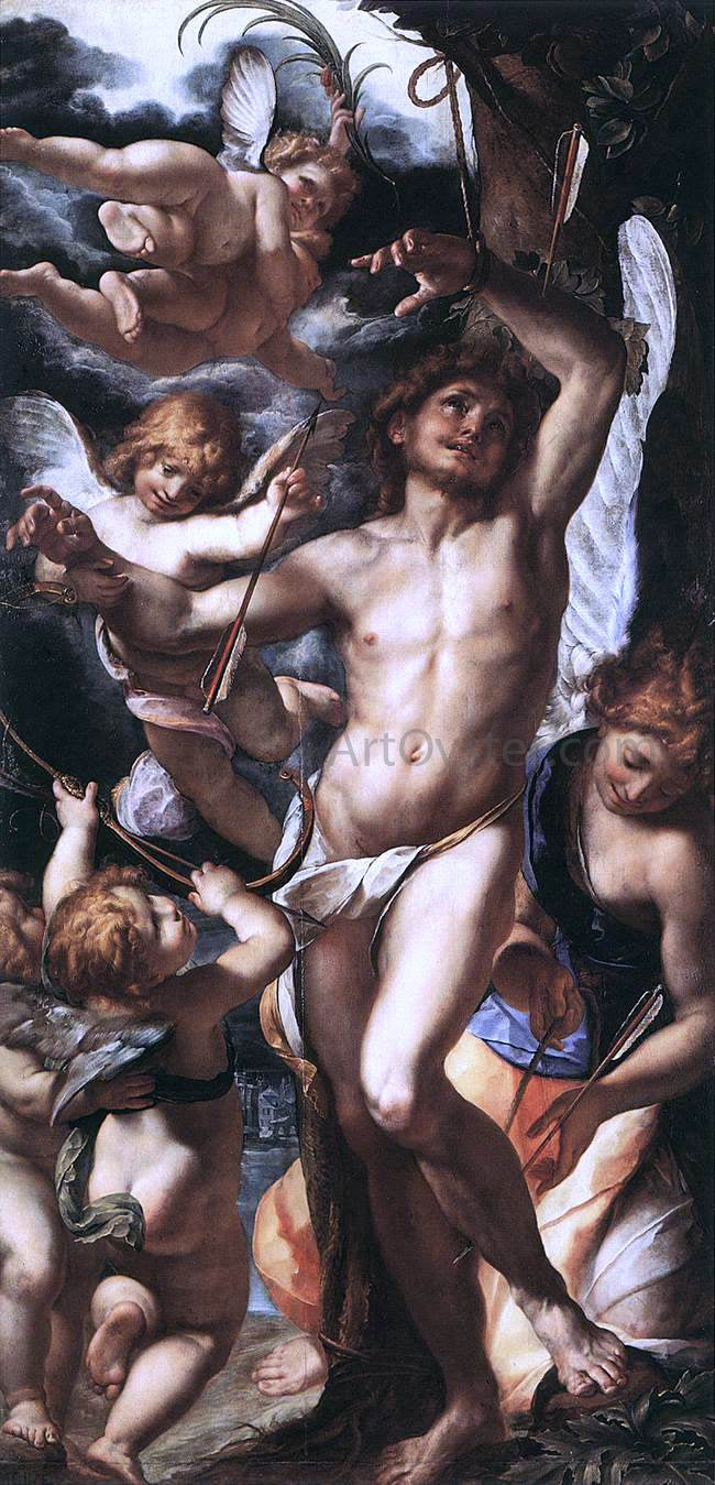  Giulio Cesare Procaccini St Sebastian Tended by Angels - Canvas Print