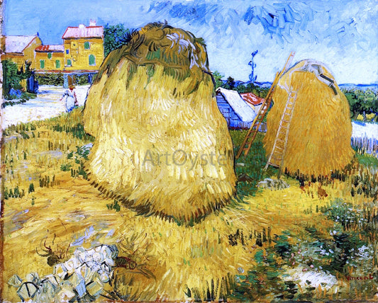  Vincent Van Gogh A Stack of Wheat near a Farmhouse - Canvas Print