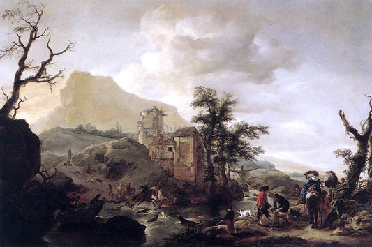  Philips Wouwerman Stag Hunt in a River - Canvas Print