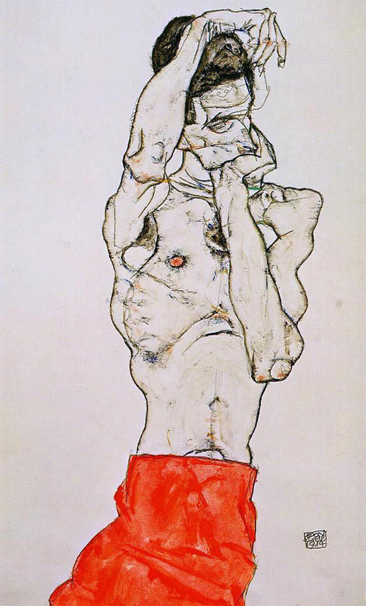  Egon Schiele Standing Male Nude with a Red Loincloth - Canvas Print