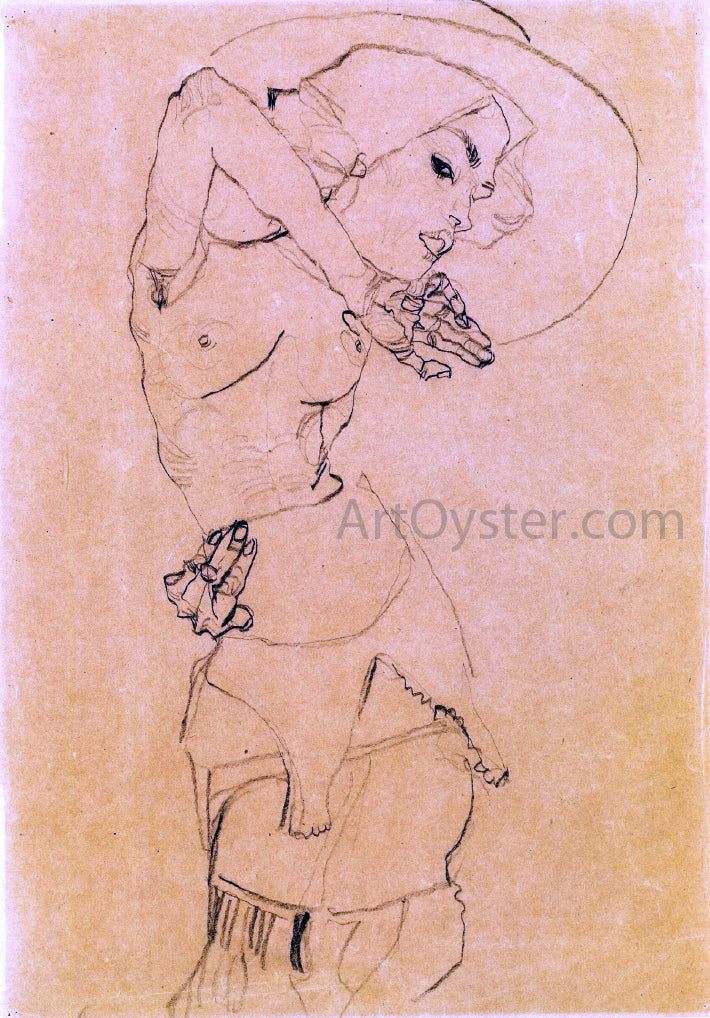  Egon Schiele Standing Nude with Large Hat (Gertrude Schiele) - Canvas Print