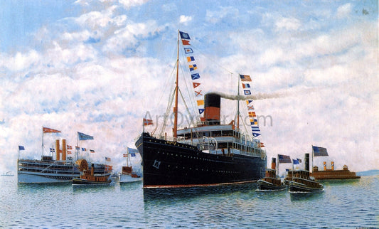  Antonio Jacobsen Steamship OSCAR II Entering New York Harbor - Canvas Print