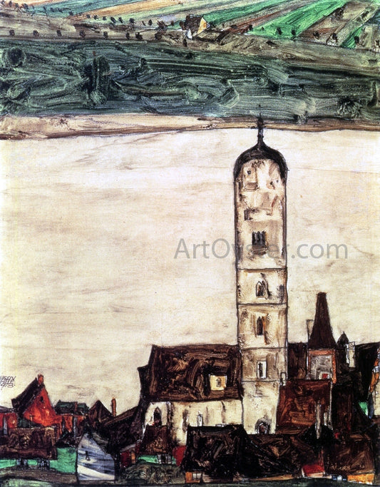  Egon Schiele Stein on the Danube, Seen from the Kreuzberg (small version) - Canvas Print