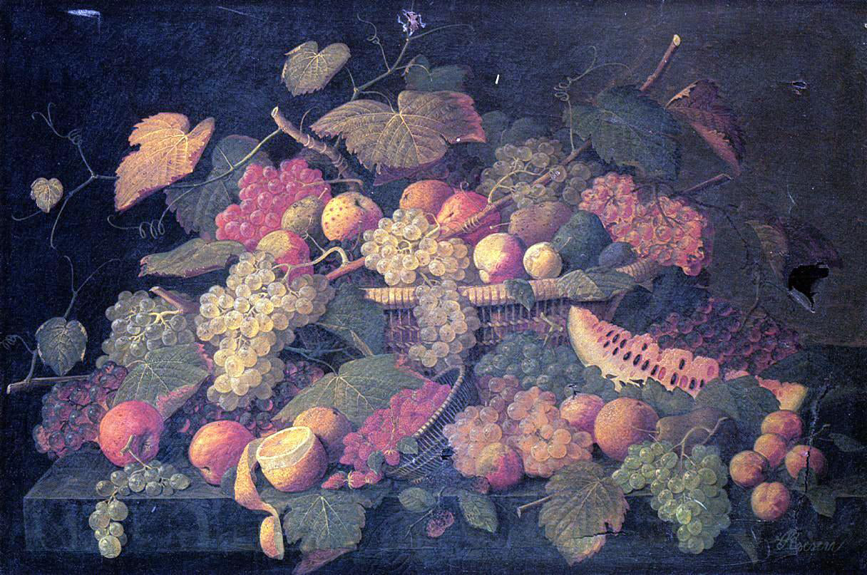  Severin Roesen Still Life: An Abundance of Fruit - Canvas Print