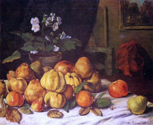  Gustave Courbet Still Life: Apples, Pears and Flowers on a Table, Saint Pelagie - Canvas Print
