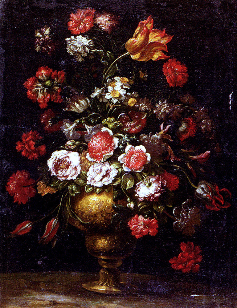  Andrea Scacciati Still Life of Flowers in a Gilt Vase - Canvas Print