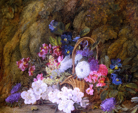  Vincent Clare Still life with a Basket of Flowers - Canvas Print