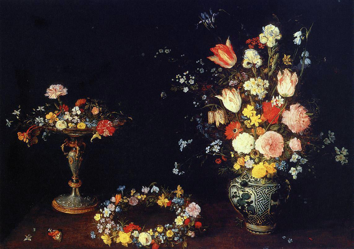  The Elder Jan Bruegel Still Life with a Tazza, Garland and Bouquet of Flowers in a Porcelain Vase - Canvas Print