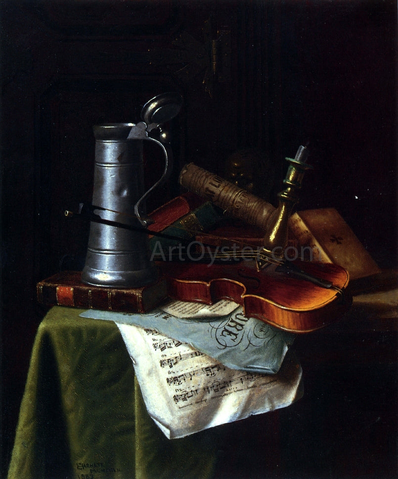  William Michael Harnett Still Life with a Violin, Pewter Tankard and Sheet Music - Canvas Print