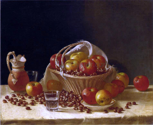  John F Francis Still Life with Apples, a Basket and Chestnuts - Canvas Print