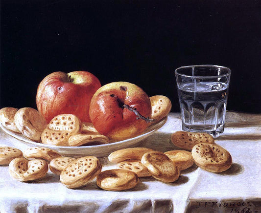  John F Francis Still Life with Apples and Biscuits - Canvas Print