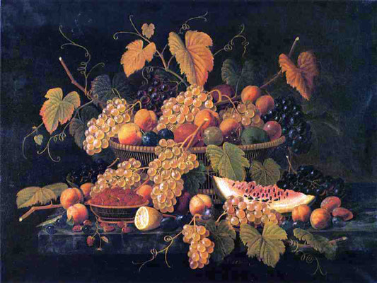  Severin Roesen Still Life with Basket of Fruit - Canvas Print