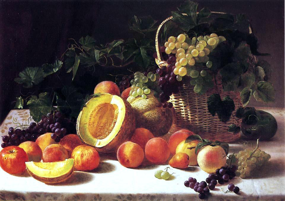  George Hetzel Still Life with Basket of Grapes - Canvas Print