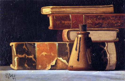  John Frederick Peto Still LIfe with Books and Inkwell - Canvas Print