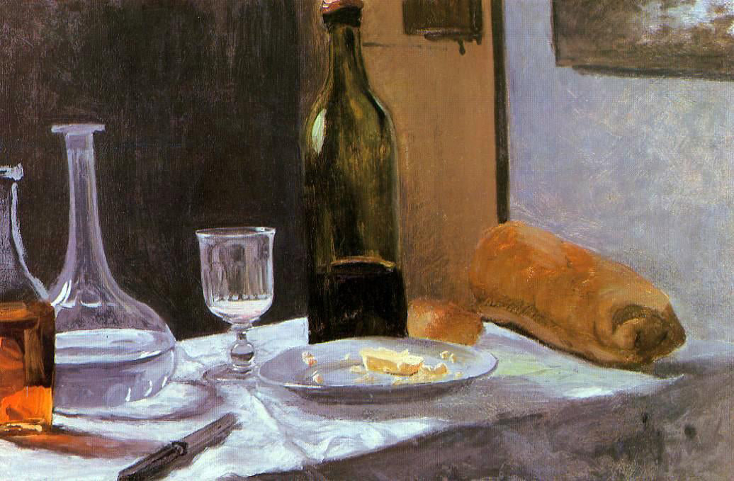  Claude Oscar Monet Still Life with Bottle, Carafe, Bread and Wine - Canvas Print