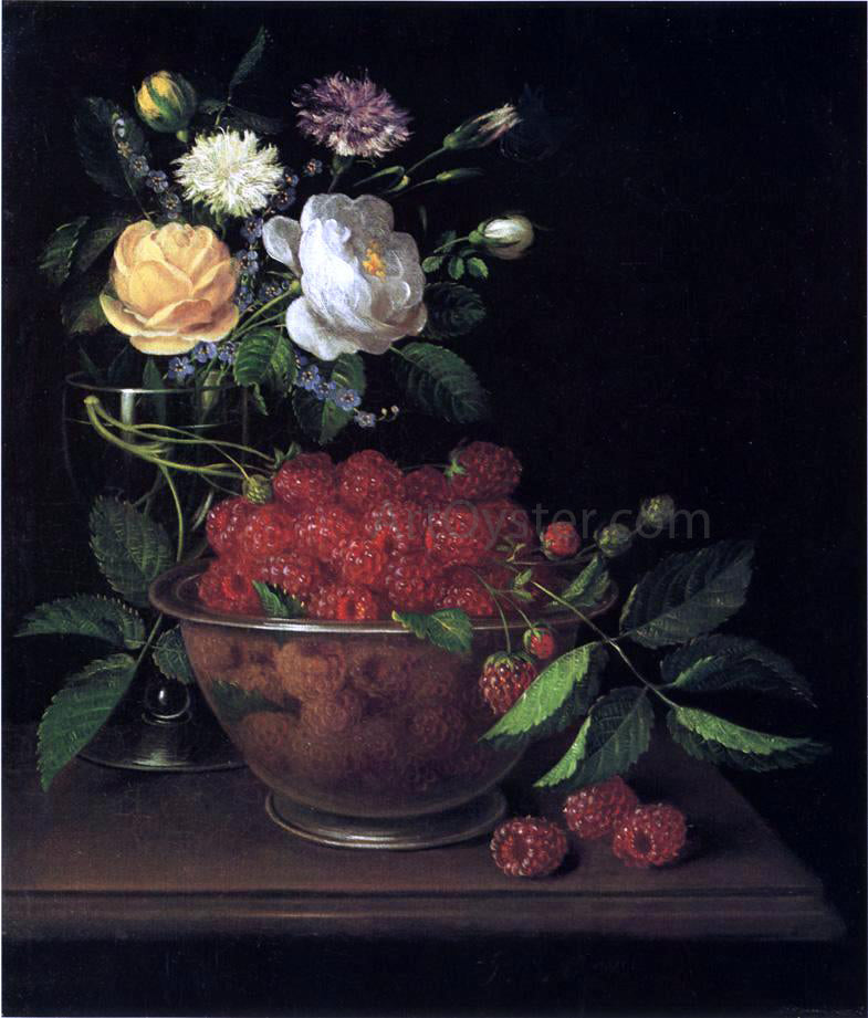  George Forster Still Life with Bowl of Raspberries - Canvas Print