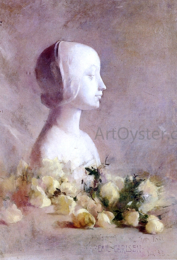  Emil Carlsen Still Life with Bust and White Roses - Canvas Print