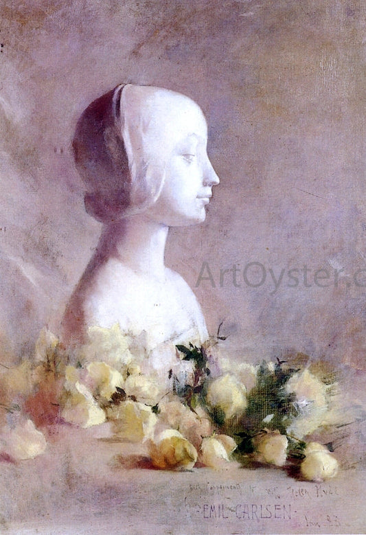  Emil Carlsen Still Life with Bust and White Roses - Canvas Print