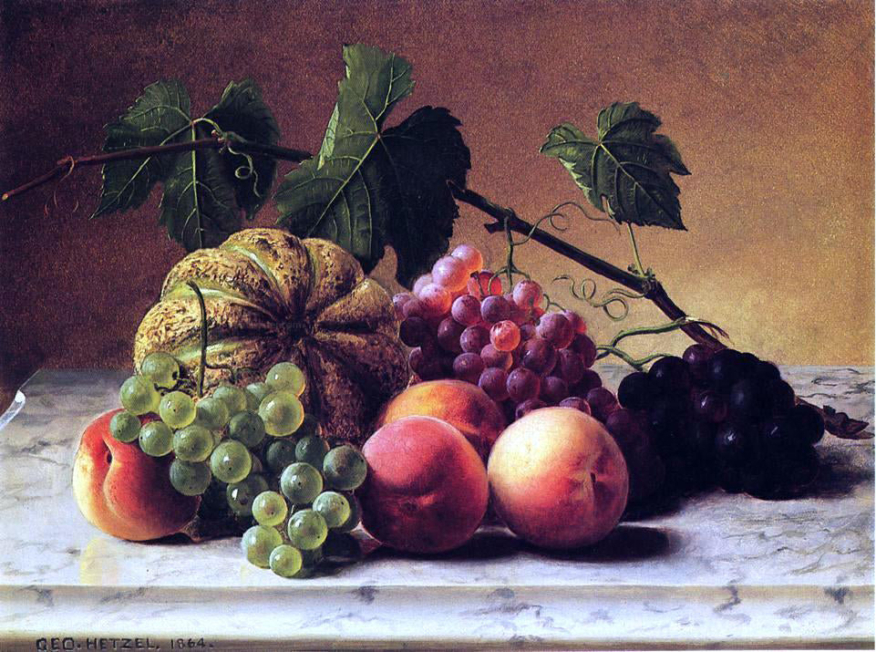  George Hetzel Still Life with Cantaloupe, Grapes and Peaches - Canvas Print