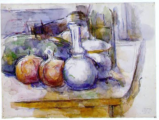  Paul Cezanne Still Life with Carafe, Sugar Bowl, Bottle, Pommegranates and Watermelon - Canvas Print