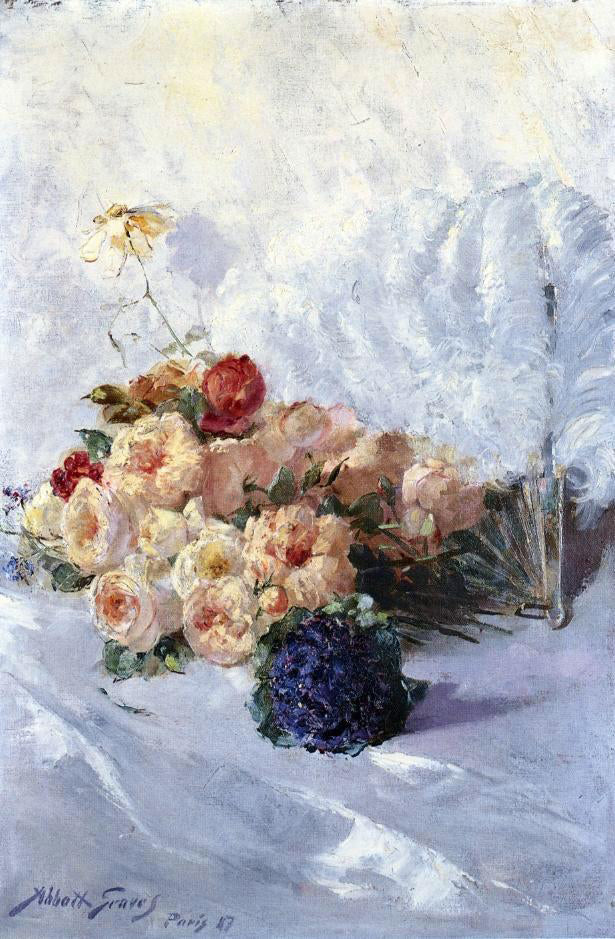  Abbott Fuller Graves Still Life with Flowers and Fan - Canvas Print