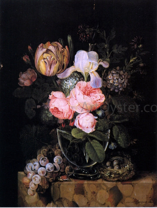  Michel Joseph Speeckaert Still Life with Flowers, Grapes and a Bird's Nest - Canvas Print