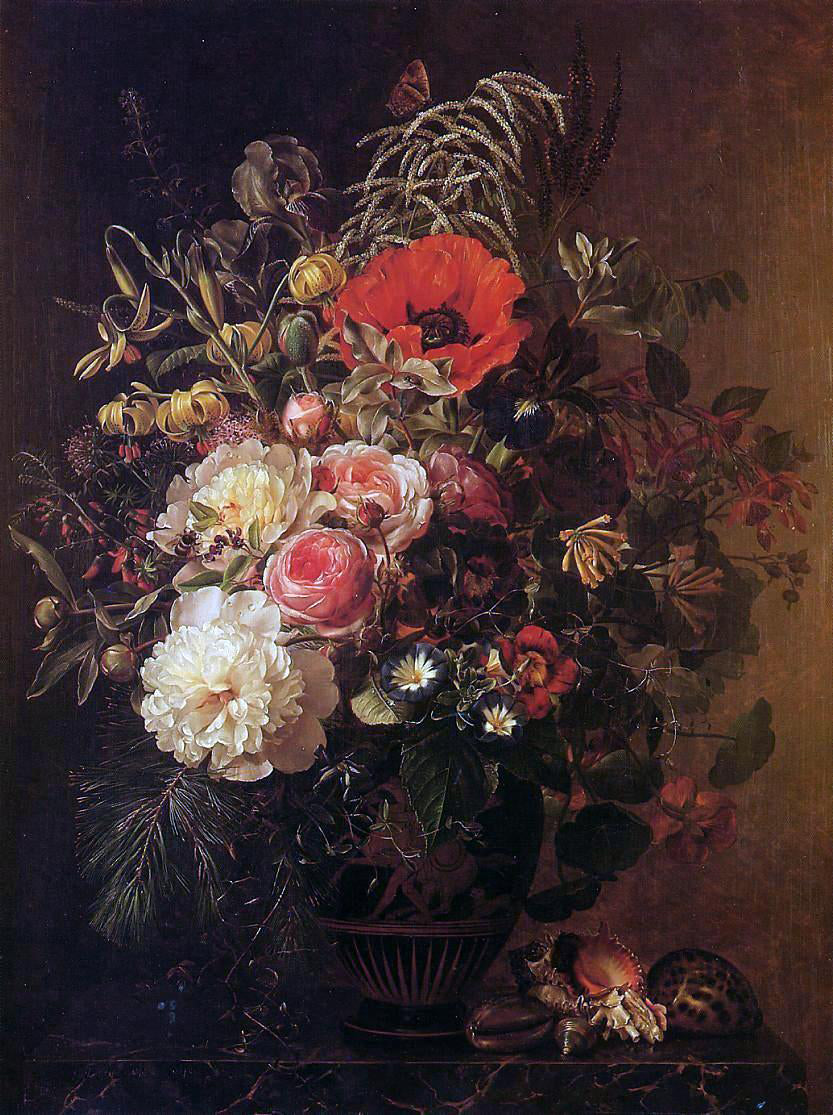  Johan Laurentz Jensen Still Life with Flowers in a Greek Vase - Canvas Print