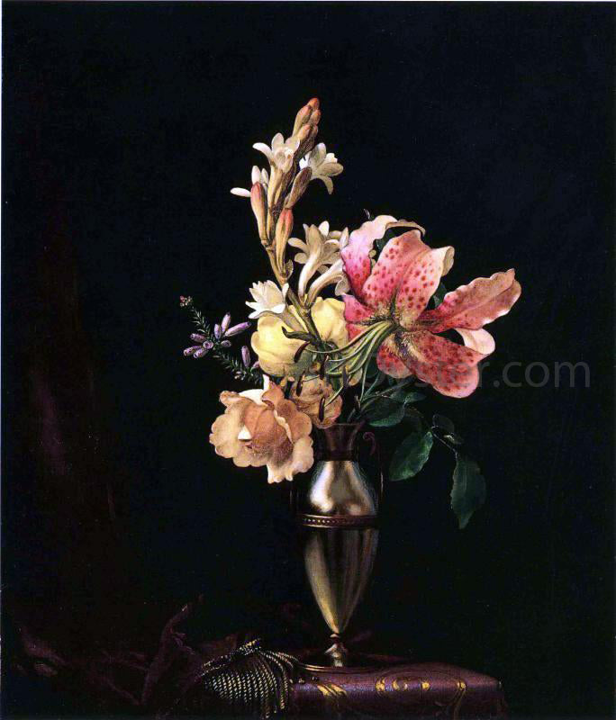  Martin Johnson Heade Still Life with Flowers in a Silver Vase - Canvas Print