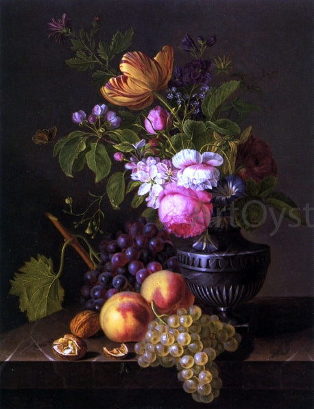  Jean-Baptiste Desprest Still Life with Flowers, Peaches and Grapes - Canvas Print