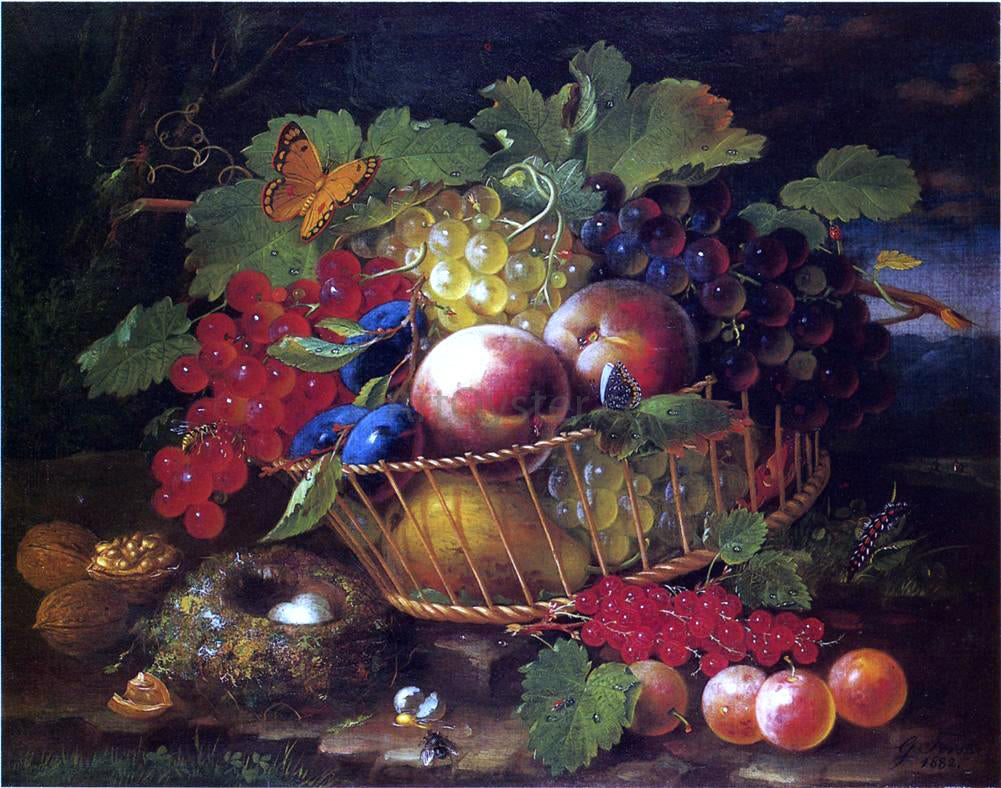  George Forster Still Life with Fruit, Butterflies and Bird's Nest - Canvas Print