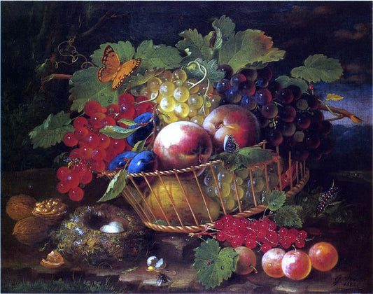  George Forster Still Life with Fruit, Butterflies and Bird's Nest - Canvas Print