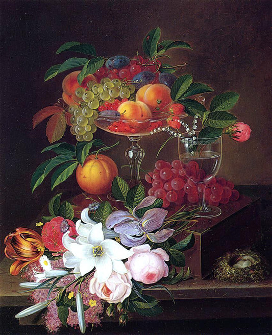  George Forster Still Life with Fruit, Flowers and Bird's Nest - Canvas Print