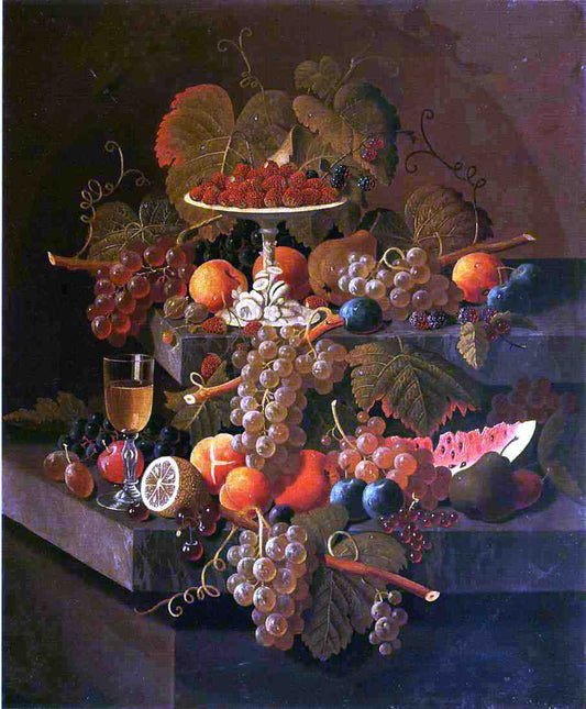  Severin Roesen Still Life with Grapes and Fruit - Canvas Print