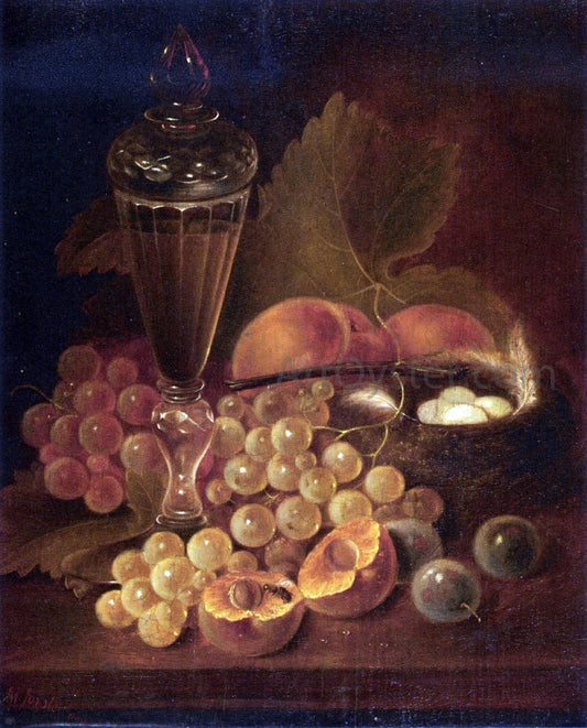  George Forster Still Life with Grapes, Peaches, Decanter and Nest of Eggs - Canvas Print