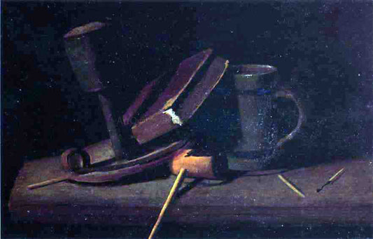  John Frederick Peto Still Life with Lamp, Pipe, Matches, Book and Mug - Canvas Print