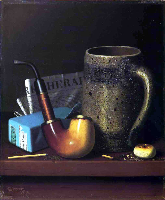  William Michael Harnett Still Life with Pipe, Mug and Newspaper - Canvas Print