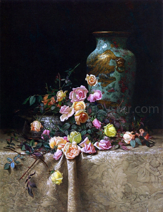  Milne Ramsey Still Life with Roses (also known as Roses and an Oriental Vase on a Brocade Tablecloth) - Canvas Print