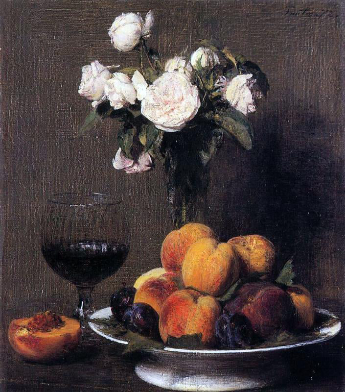  Henri Fantin-Latour Still Life with Roses, Fruit and a Glass of Wine - Canvas Print