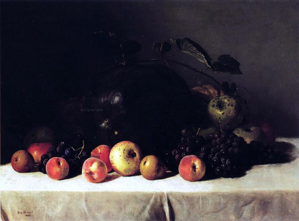  George Hetzel Still Life with Watermelon, Grapes and Apples - Canvas Print