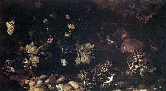  Paolo Porpora Still-Life with a Snake, Frogs, Tortoise and a Lizard - Canvas Print