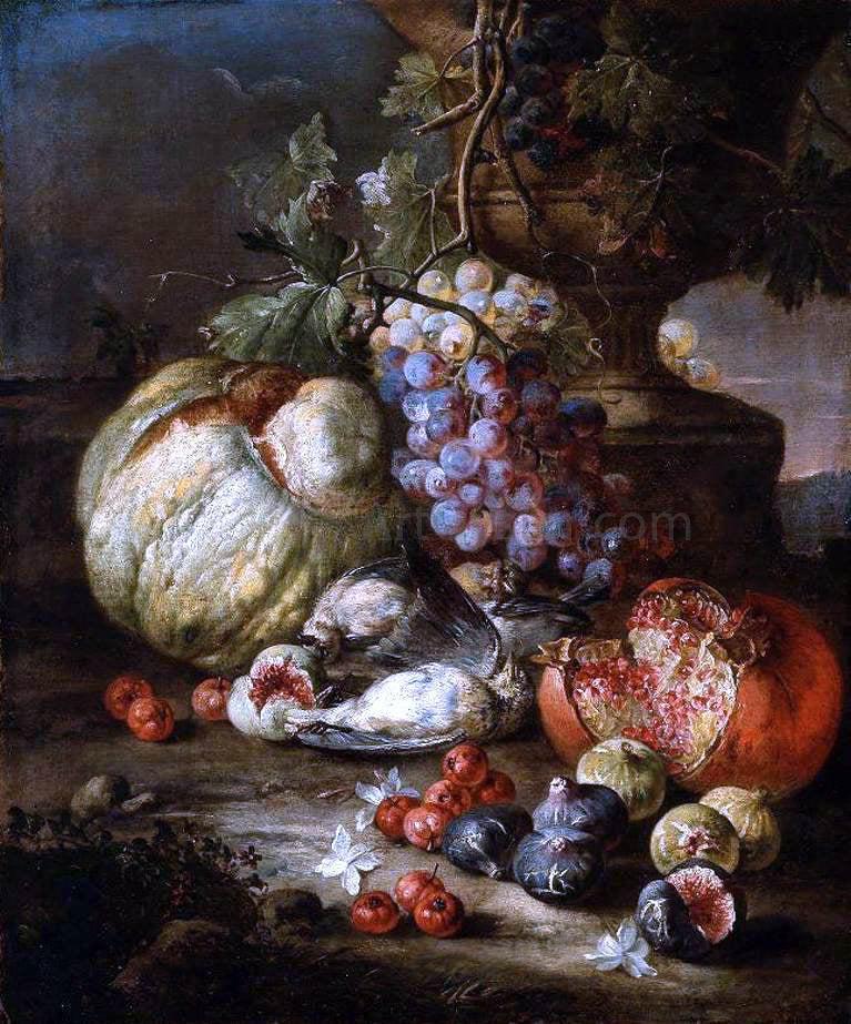  Giovanni Battista Ruoppolo Still-Life with Fruit and Dead Birds in a Landscape - Canvas Print