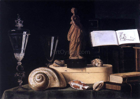  Sebastien Stoskopff Still-Life with Statuette and Shells - Canvas Print