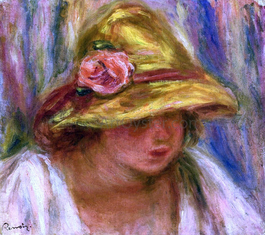  Pierre Auguste Renoir Study of a Woman in a Yellow Hat - Canvas Print