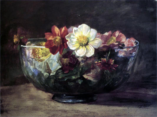 John La Farge Study of Autumn Flowers in Persian Glass Bowl with White Enamel Edge - Canvas Print