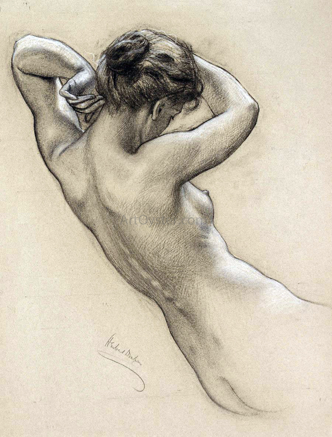  Herbert James Draper Study of Florrie Bird for a Water Nymph in 'Prospero Summoning Nymphs and Deities' - Canvas Print
