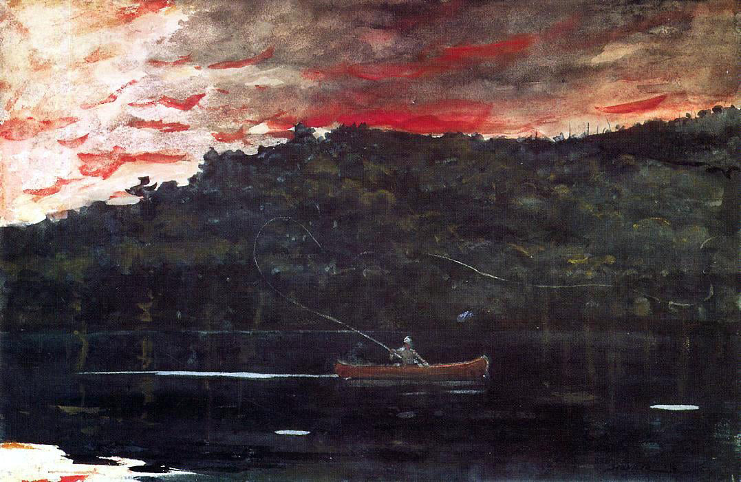  Winslow Homer Sunrise, Fishing in the Adirondacks - Canvas Print