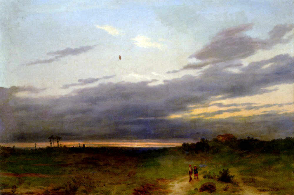  Carlo Piacenza Sunset Landscape With Two Figures On A Track - Canvas Print
