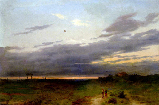  Carlo Piacenza Sunset Landscape With Two Figures On A Track - Canvas Print
